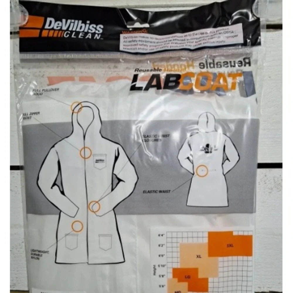 DeVilbiss Hooded Lab Coat Mens 3XL White Reusable Nylon DEV-803665 NWT